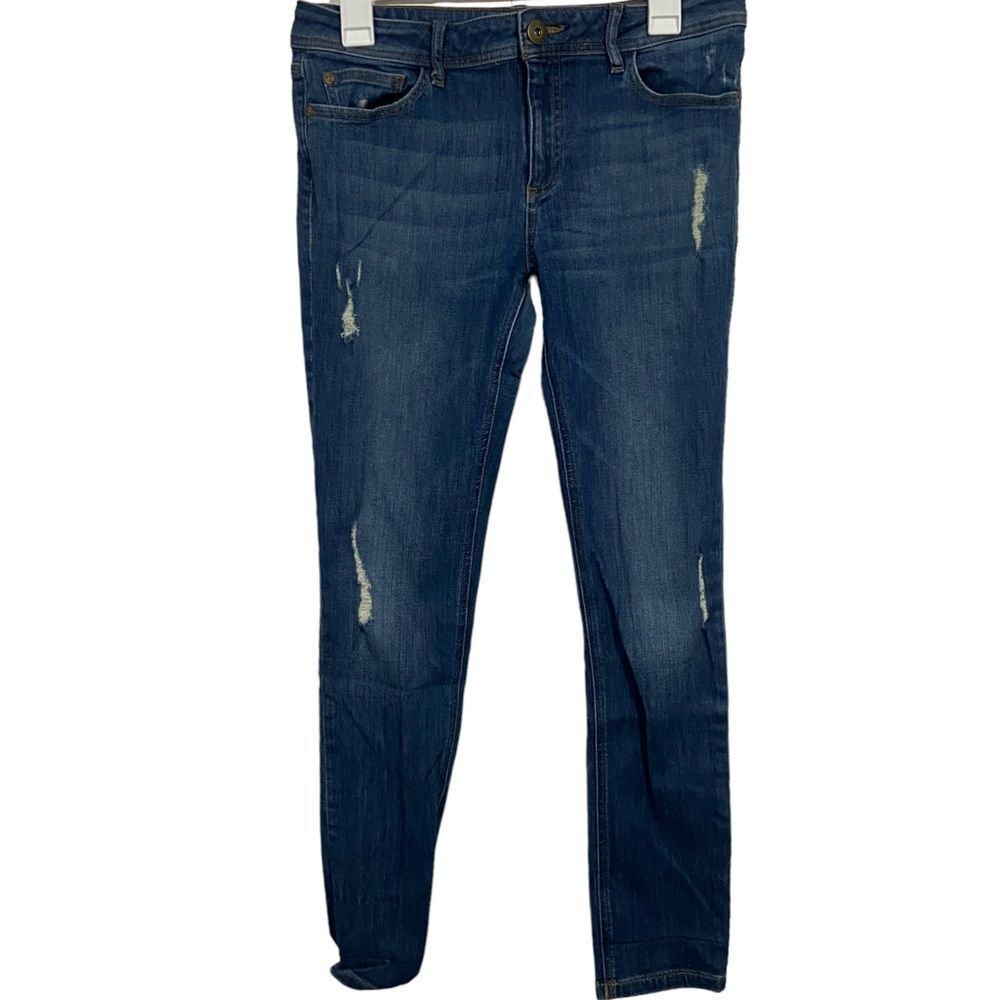 DL1961 Medium Wash Distressed Tapered Slim Leg Jeans